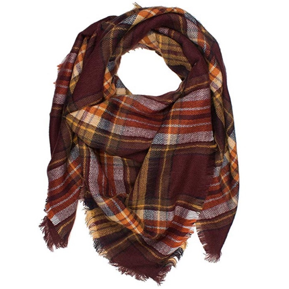 🆕 NWOT Fall Autumnal Orange & Yellow Plaid Scarf - Picture 2 of 4